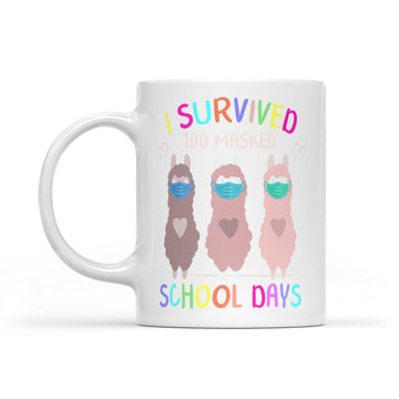 I Survived 100 Masked School Days Llama Virtual Teacher Gifts Mug - White Mug