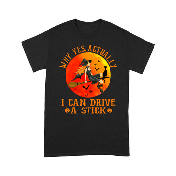 Why Yes Actually I Can Drive A Stick Funny Witch Costume Retro Vintage Shirt - Standard T-Shirt