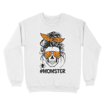 Momster Halloween Costume Skull Mom Messy Hair Bun Monster Shirt