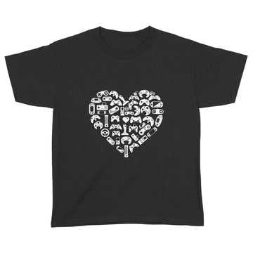 Boys Gamer Gift - Game Heart Valentines Day Lover Men Kids T-Shirt - Standard Youth T-shirt