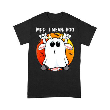 Vintage Ghost Cow Moo I Mean Boo Funny Halloween Cow Boo Retro Sunset Shirt - Standard T-Shirt