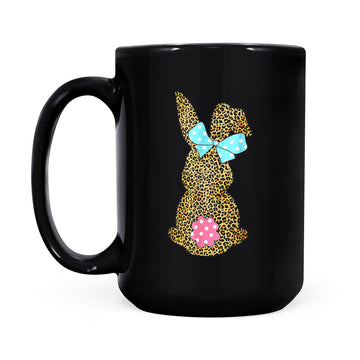 Happy Easter Cute Leopard Bunny Rabbit Mug - Black Mug