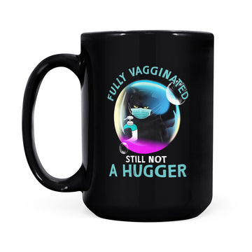 Funny Black Cat Fully Vaccinated Still Not A Hugger Mug - Black Mug
