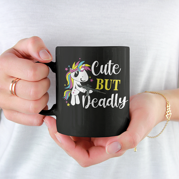 Unicorn Cute But Deadly Funny Gift Mug - Black Mug