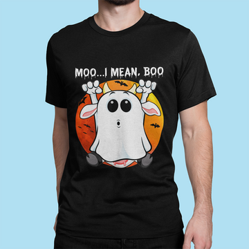 Vintage Ghost Cow Moo I Mean Boo Funny Halloween Cow Boo Retro Sunset Shirt - Standard T-Shirt