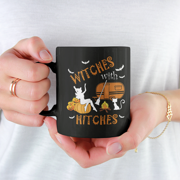 Camping Witches With Hitches Halloween Shirt Cat Lovers Mug - Black Mug